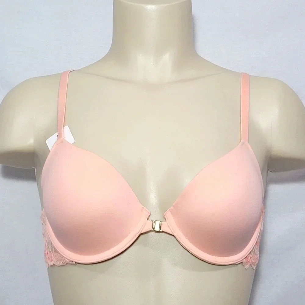 34D Gilligan O'Malley Front Close Everyday Lace Racerback Demi UW Bra Peach NWT